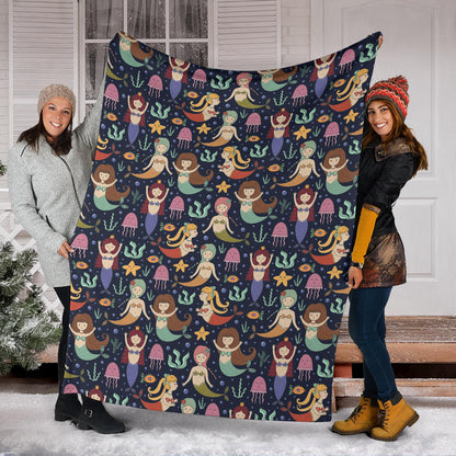 Mermaid Cartoon Pattern Print Design 03 Premium Blanket
