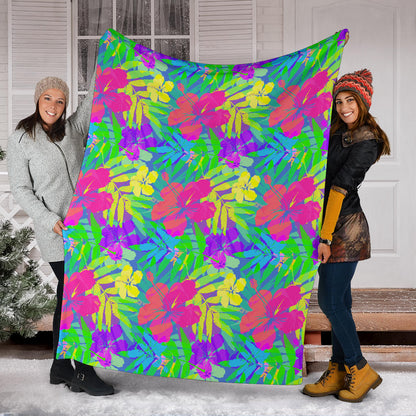 Neon Tropical Pattern Print Design A03 Premium Blanket
