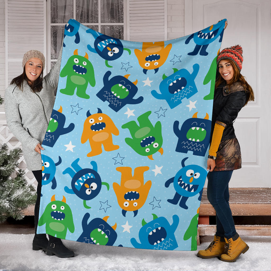Monster Cartoon Pattern Print Design 04 Premium Blanket