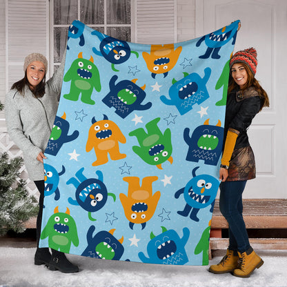 Monster Cartoon Pattern Print Design 04 Premium Blanket