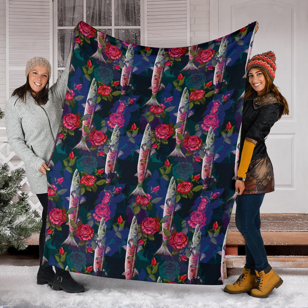 Barracuda with Folwer Pattern Print Design 01 Premium Blanket