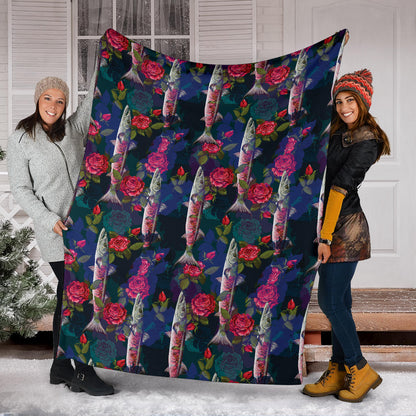 Barracuda with Folwer Pattern Print Design 01 Premium Blanket