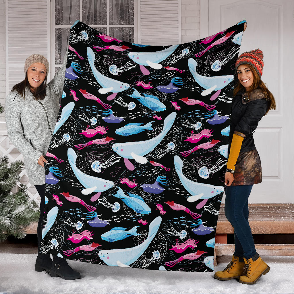 Manatee Pattern Print Design 02 Premium Blanket