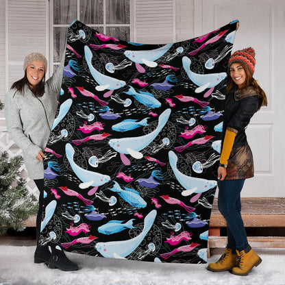 Manatee Pattern Print Design 02 Premium Blanket