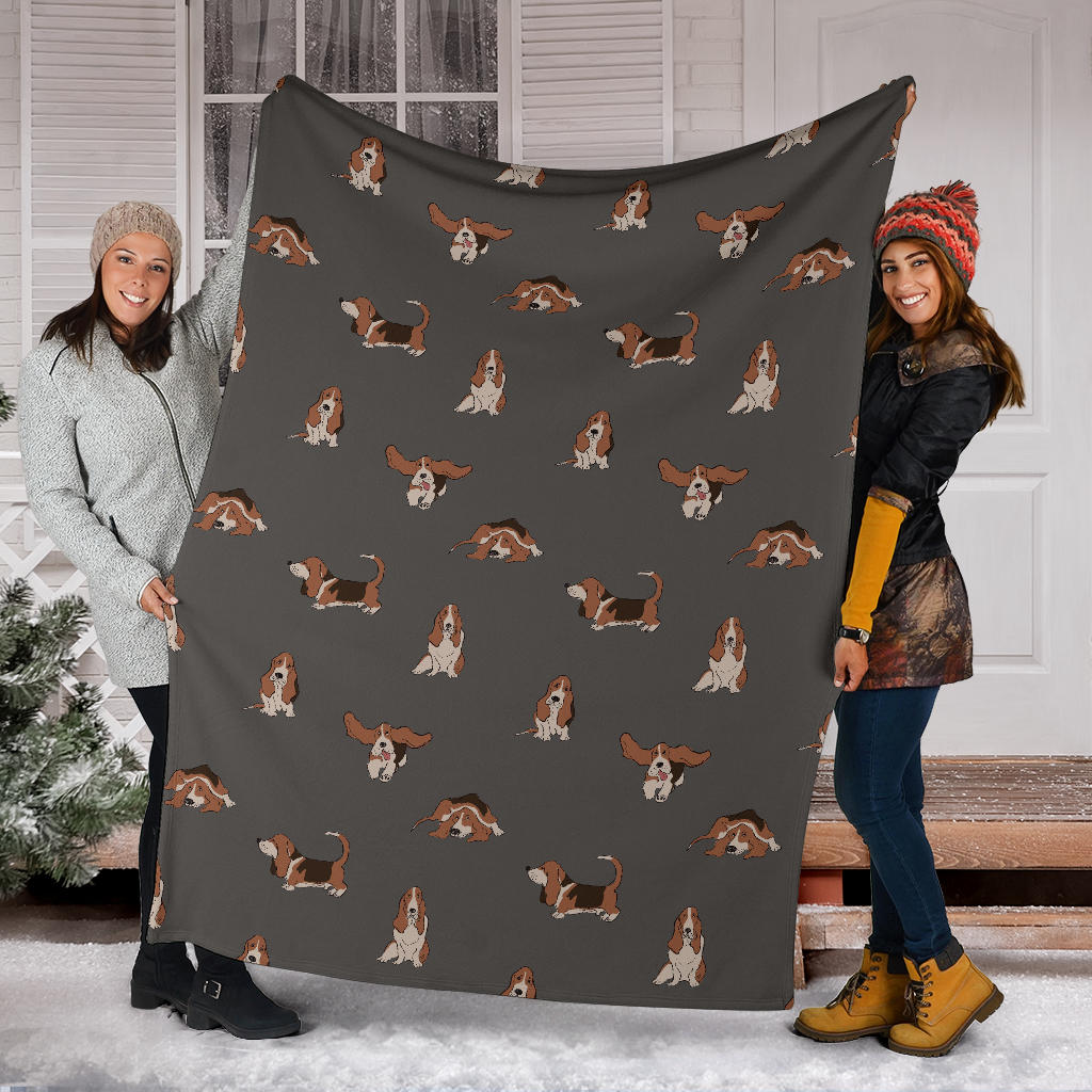 Basset Hound Pattern Print Design 03 Premium Blanket