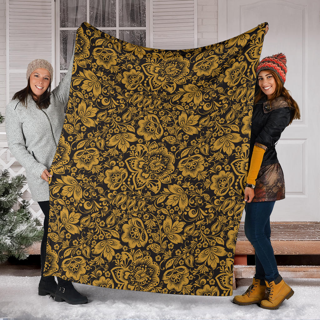 Brocade Gold Pattern Print Design 01 Premium Blanket