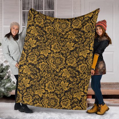 Brocade Gold Pattern Print Design 01 Premium Blanket