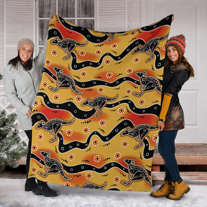 Kangaroos Aboriginal Pattern Print Design 06 Premium Blanket