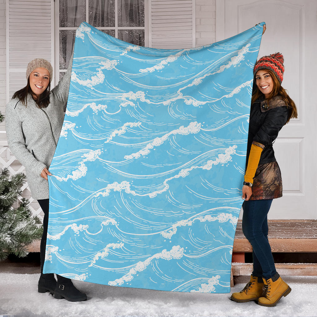 Ocean Wave Pattern Print Design A01 Premium Blanket