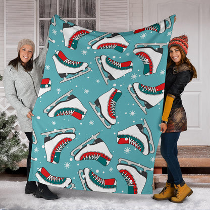 Ice Skate Pattern Print Design 03 Premium Blanket