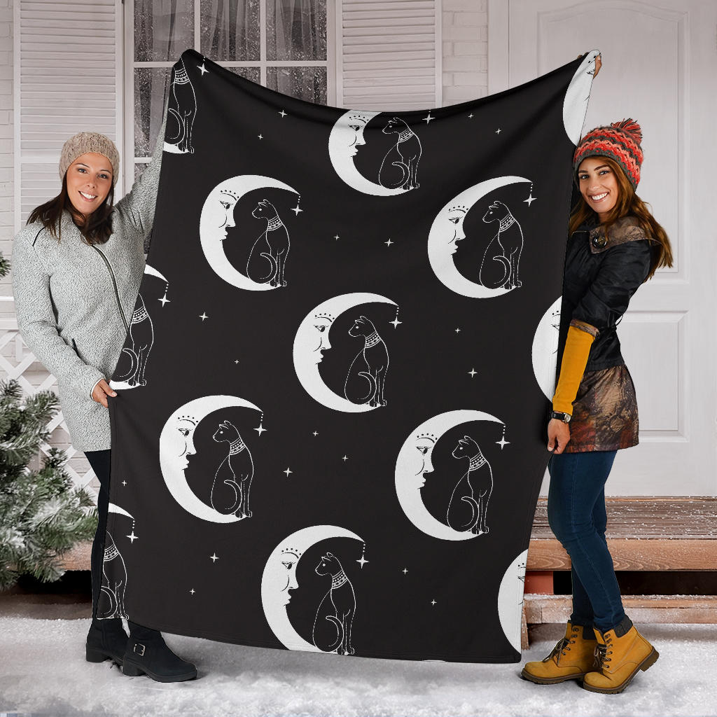 Moon with Cat Pattern Print Design 04 Premium Blanket