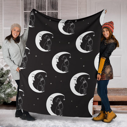 Moon with Cat Pattern Print Design 04 Premium Blanket