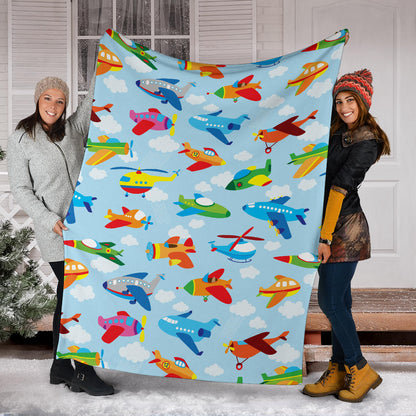 Airplane Colorful Pattern Print Design 01 Premium Blanket