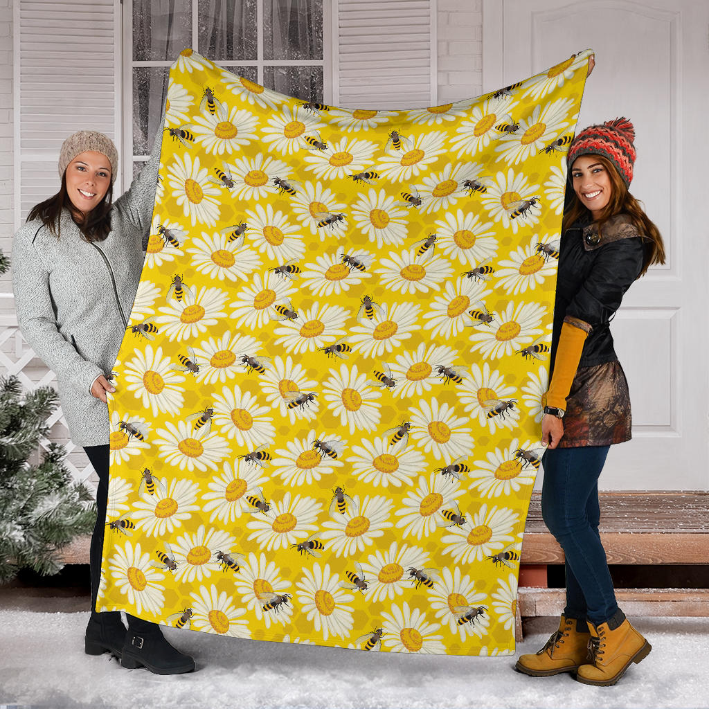Bee Daisy Pattern Print Design 06 Premium Blanket