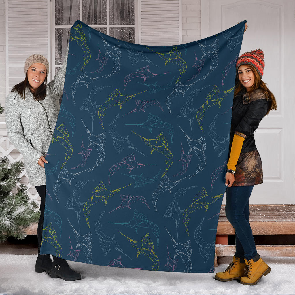 Swordfish Pattern Print Design 02 Premium Blanket