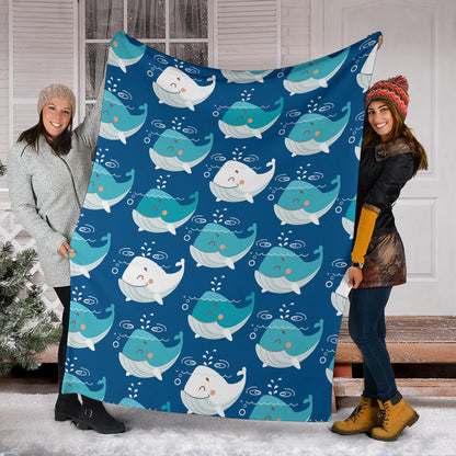 Blue Whale Pattern Print Design 01 Premium Blanket