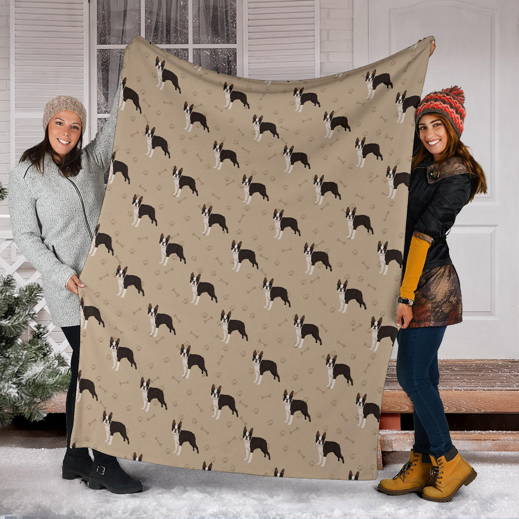 Boston Terrier Pattern Print Design 02 Premium Blanket