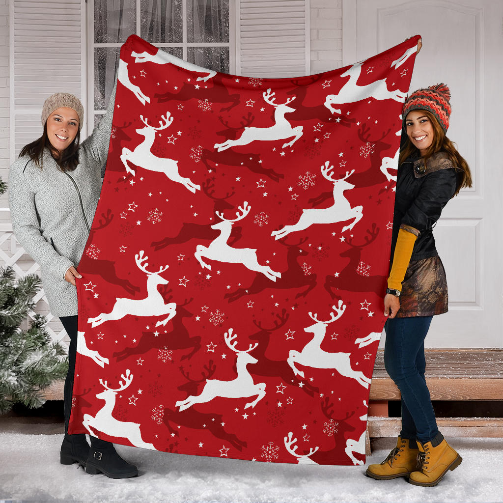 Reindeer Red Pattern Print Design 01 Premium Blanket