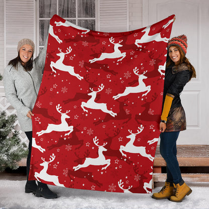 Reindeer Red Pattern Print Design 01 Premium Blanket