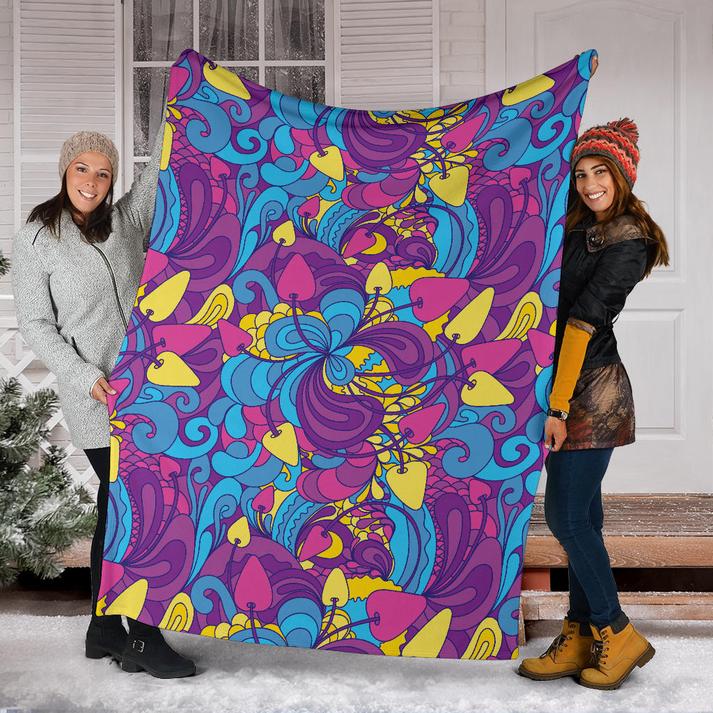 Psychedelic Mushroom Pattern Print Design A03 Premium Blanket