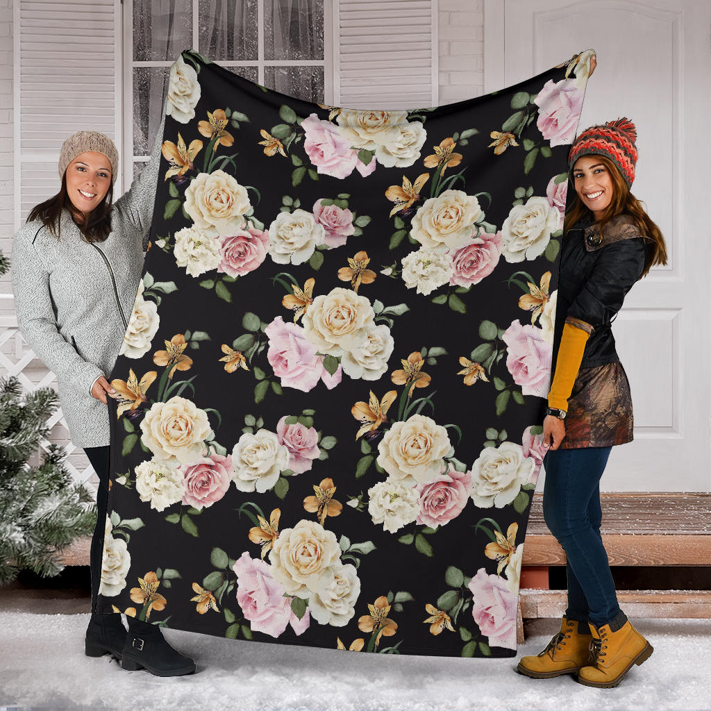 Rose Pattern Print Design A01 Premium Blanket