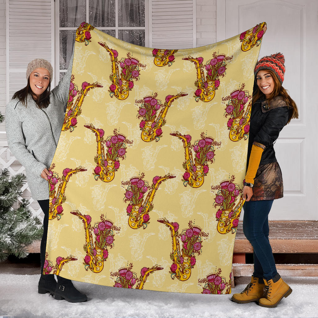 Saxophone Pattern Print Design 04 Premium Blanket