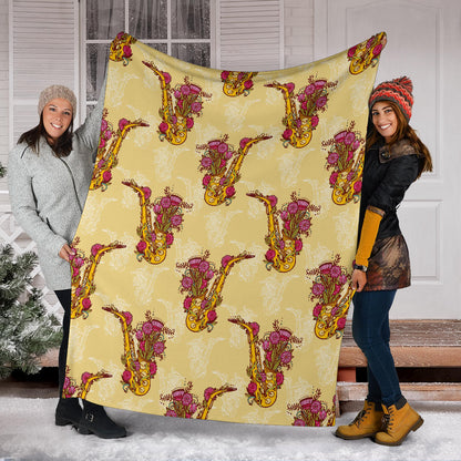 Saxophone Pattern Print Design 04 Premium Blanket