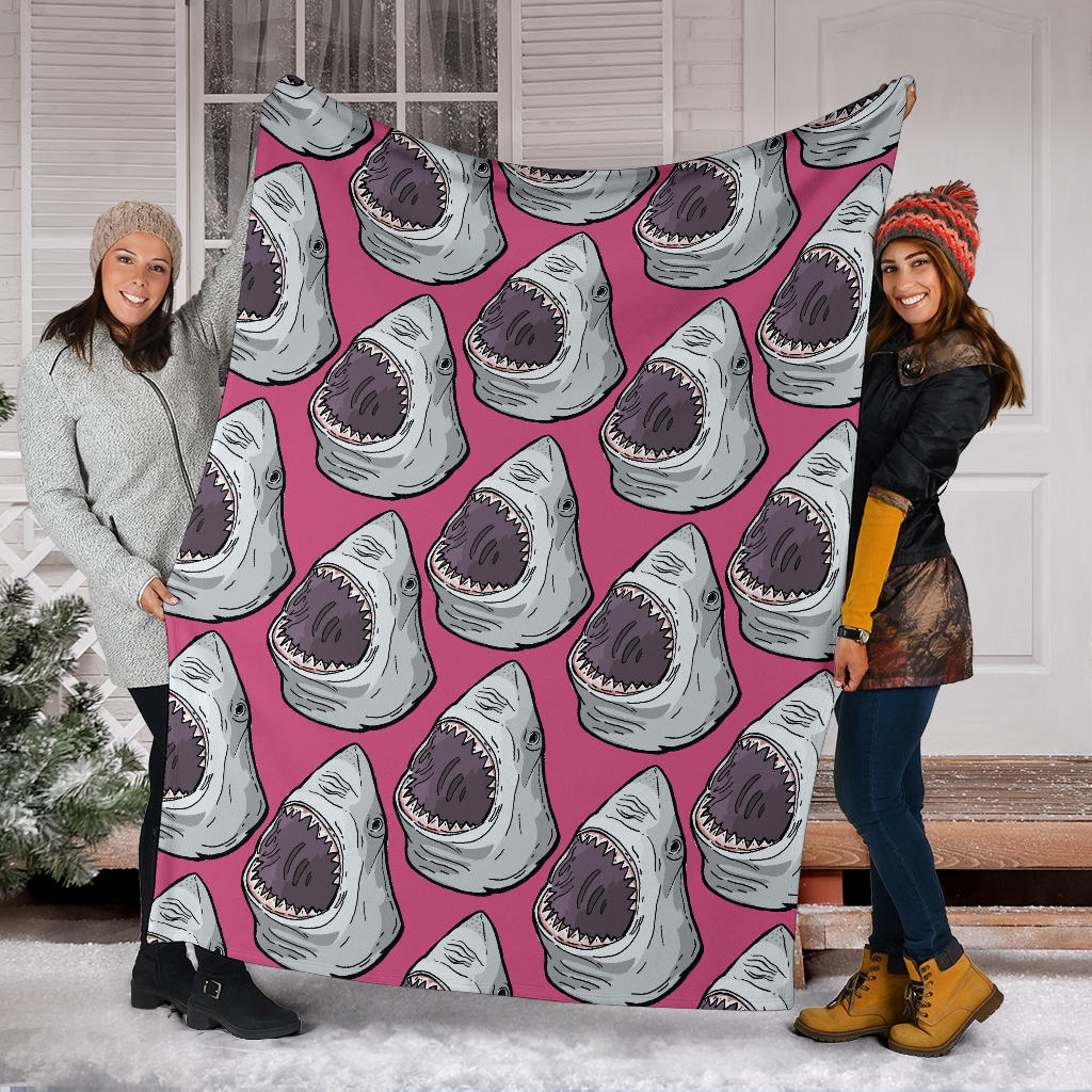 Great White Shark Pattern Print Design 01 Premium Blanket