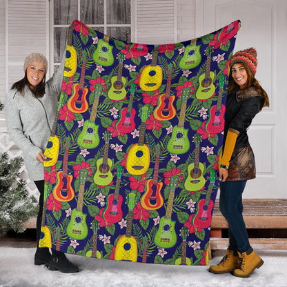 Ukulele Tropical Pattern Print Design 03 Premium Blanket
