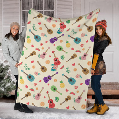 Ukulele Pattern Print Design 01 Premium Blanket