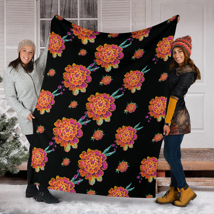 Marigold Pattern Print Design 01 Premium Blanket