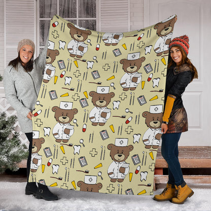 Nurse Bear Pattern Print Design A02 Premium Blanket
