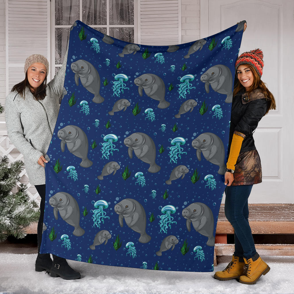 Manatee Pattern Print Design 01 Premium Blanket