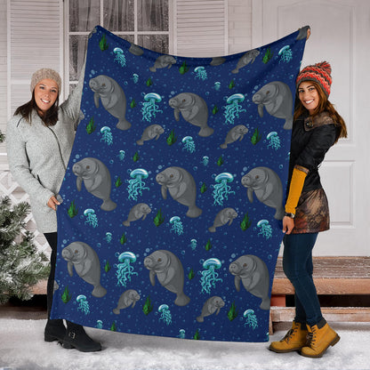 Manatee Pattern Print Design 01 Premium Blanket