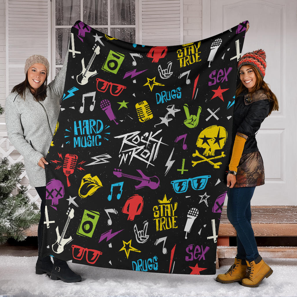 Rock and Roll Pattern Print Design A02 Premium Blanket
