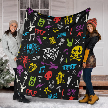 Rock and Roll Pattern Print Design A02 Premium Blanket