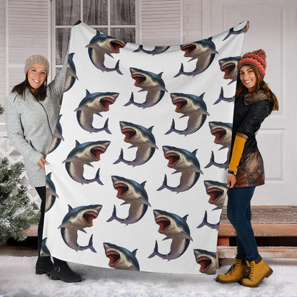 Great White Shark Pattern Print Design 03 Premium Blanket