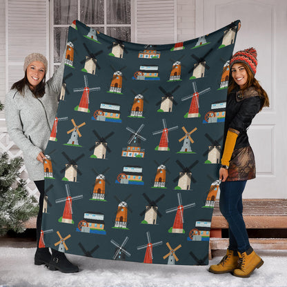 Windmill Pattern Print Design 04 Premium Blanket