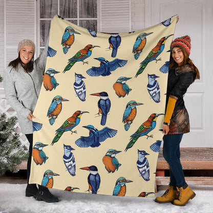 Kingfisher Bird Pattern Print Design 04 Premium Blanket