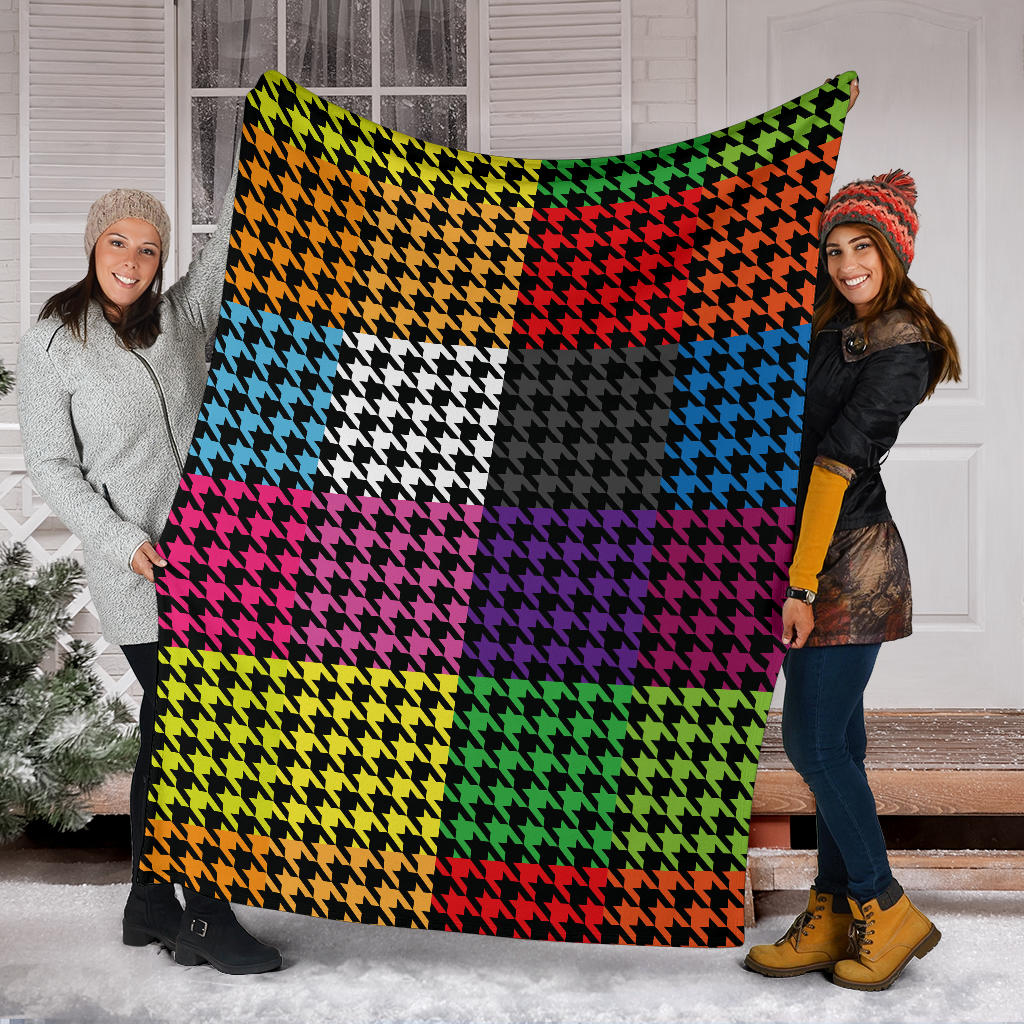 Houndstooth Colorful Pattern Print Design 01 Premium Blanket
