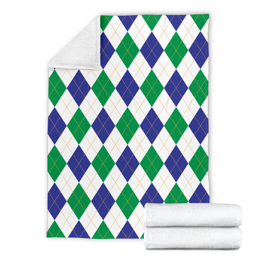Argyle Green Blue Pattern Print Design 03 Premium Blanket