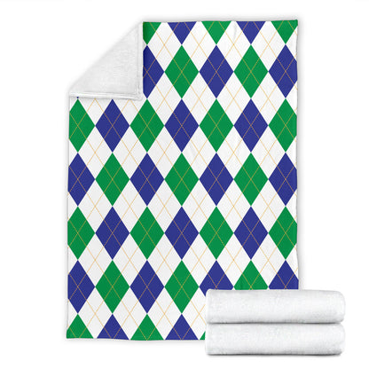 Argyle Green Blue Pattern Print Design 03 Premium Blanket