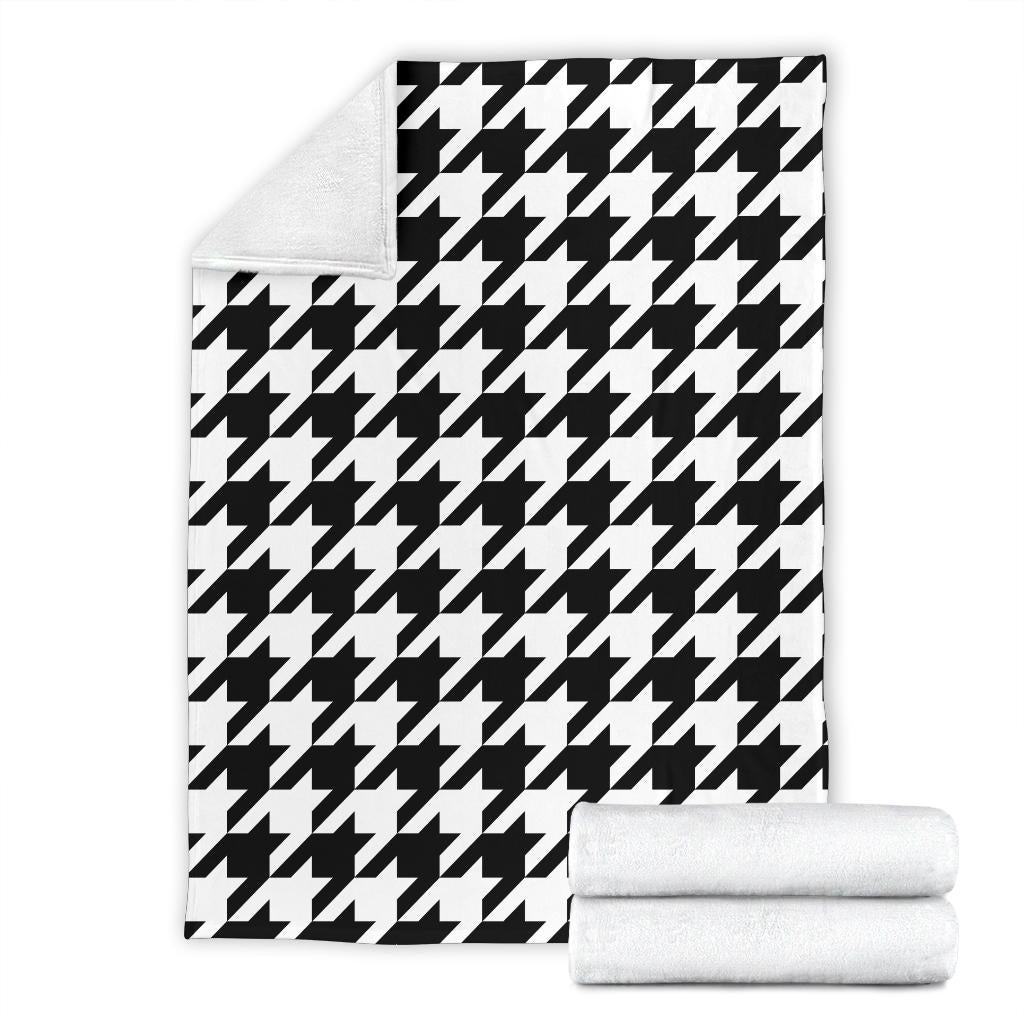 Houndstooth Black White Pattern Print Design 05 Premium Blanket