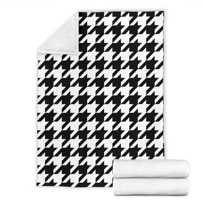Houndstooth Black White Pattern Print Design 05 Premium Blanket