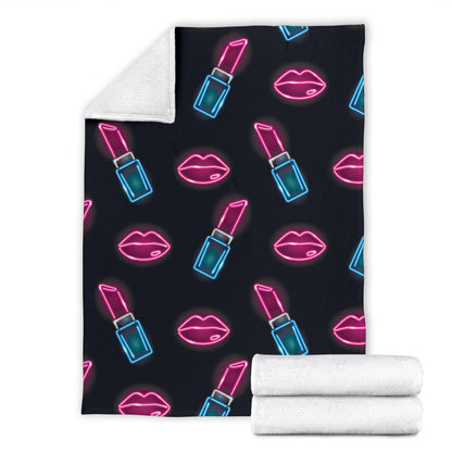 Lipstick Color Neon Pattern Print Design 03 Premium Blanket