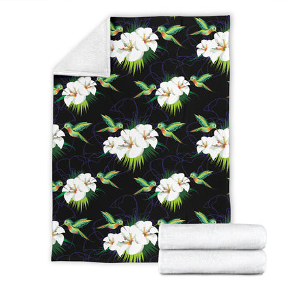 Hummingbird with Flower Pattern Print Design 03 Premium Blanket