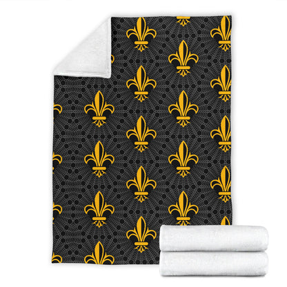 Fleur De Lis Gold Pattern Print Design 01 Premium Blanket