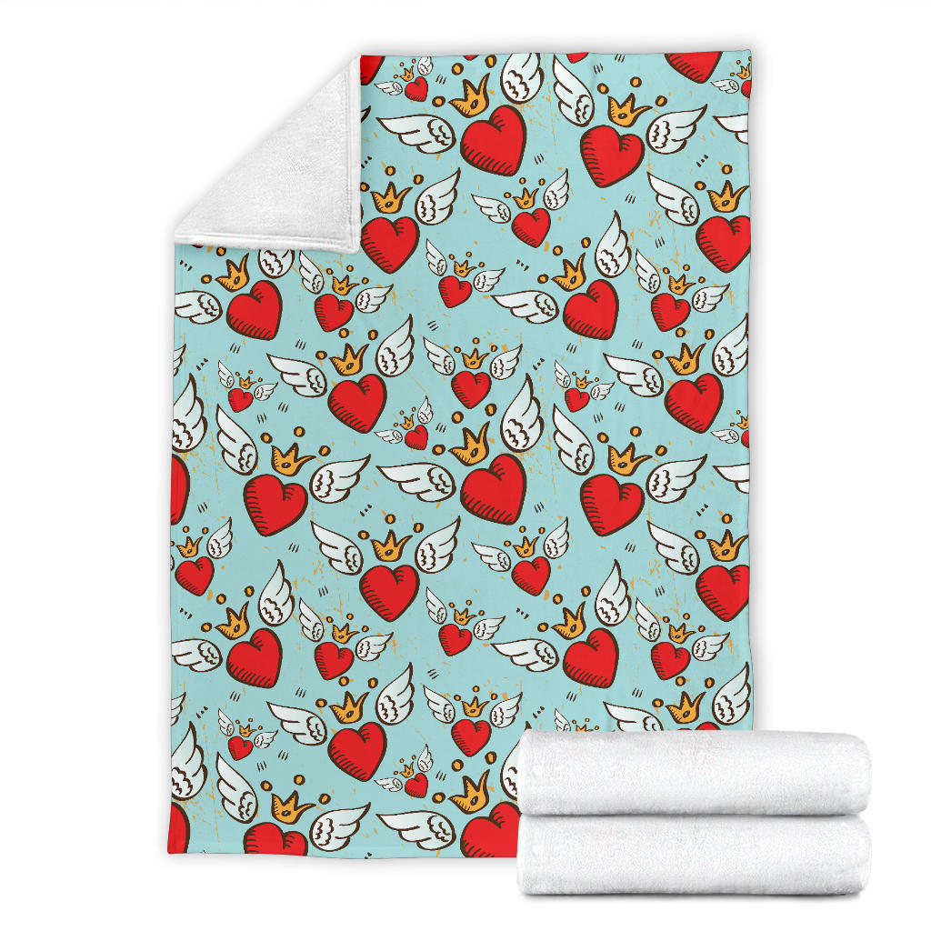 Angel Wings Heart Pattern Print Design 02 Premium Blanket