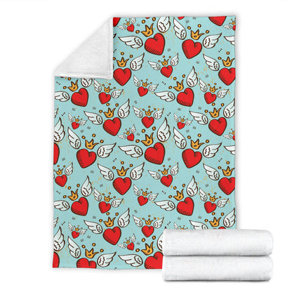 Angel Wings Heart Pattern Print Design 02 Premium Blanket