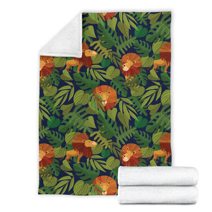 Lion Jungle Pattern Print Design 05 Premium Blanket